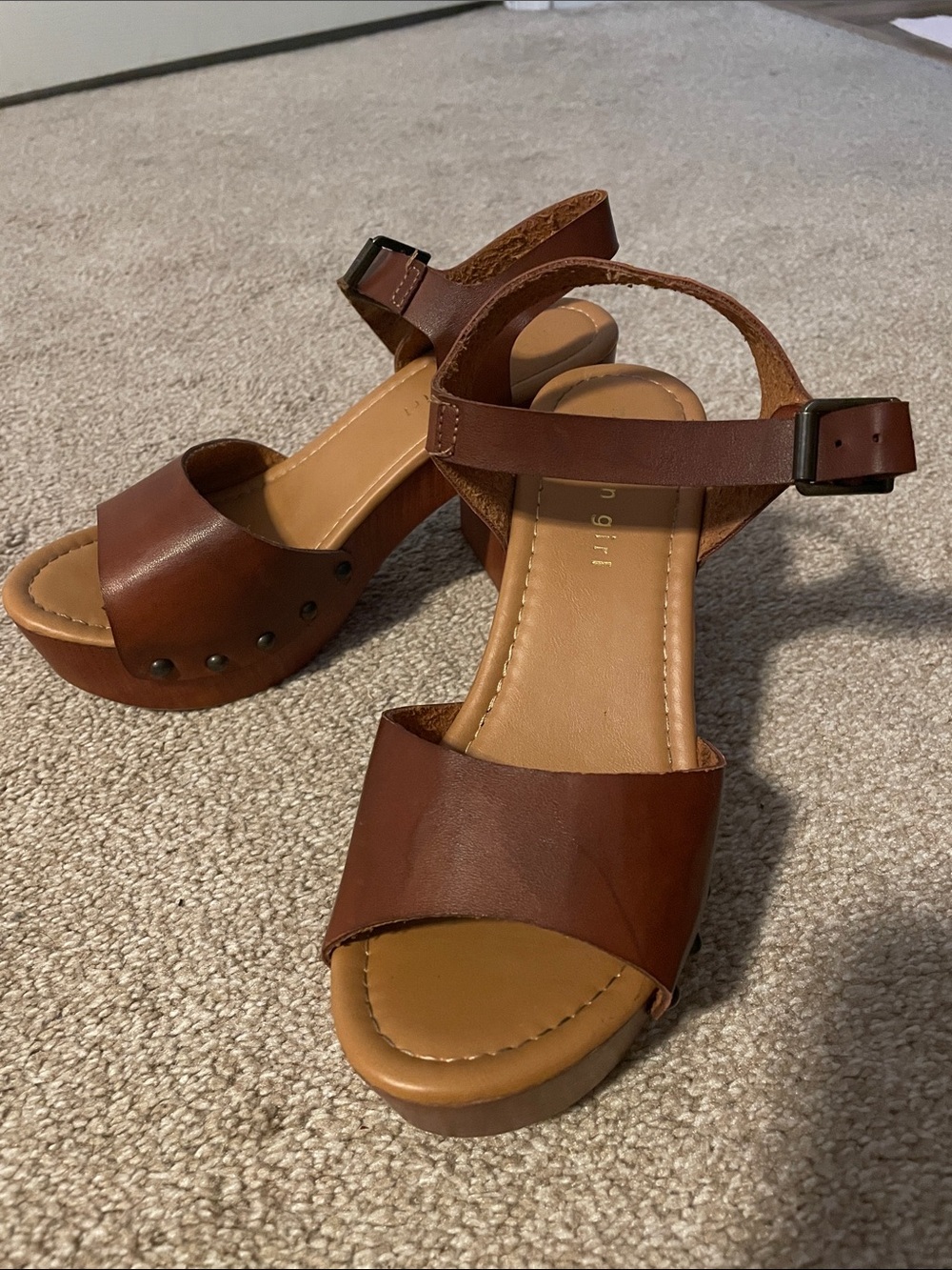 Madden Girl Brown Wedge Sandals with Ankle Buckle